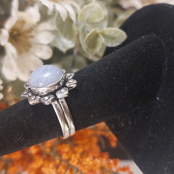 Blue Lace Agate 925 Silver Ring - Size 6 - Stamped - Picture 3 of 8